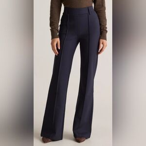 Quince Navy Ultra-Stretch Ponte Flare Leg Pants